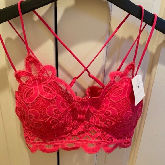 NWT Fushia Hot Pink Lace Bralette Crop Top Festival XL - Picture 1 of 4